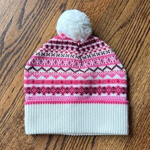 B34 Draper James Women One Size Pink and Ivory Nordic Patterned Beanie Winter